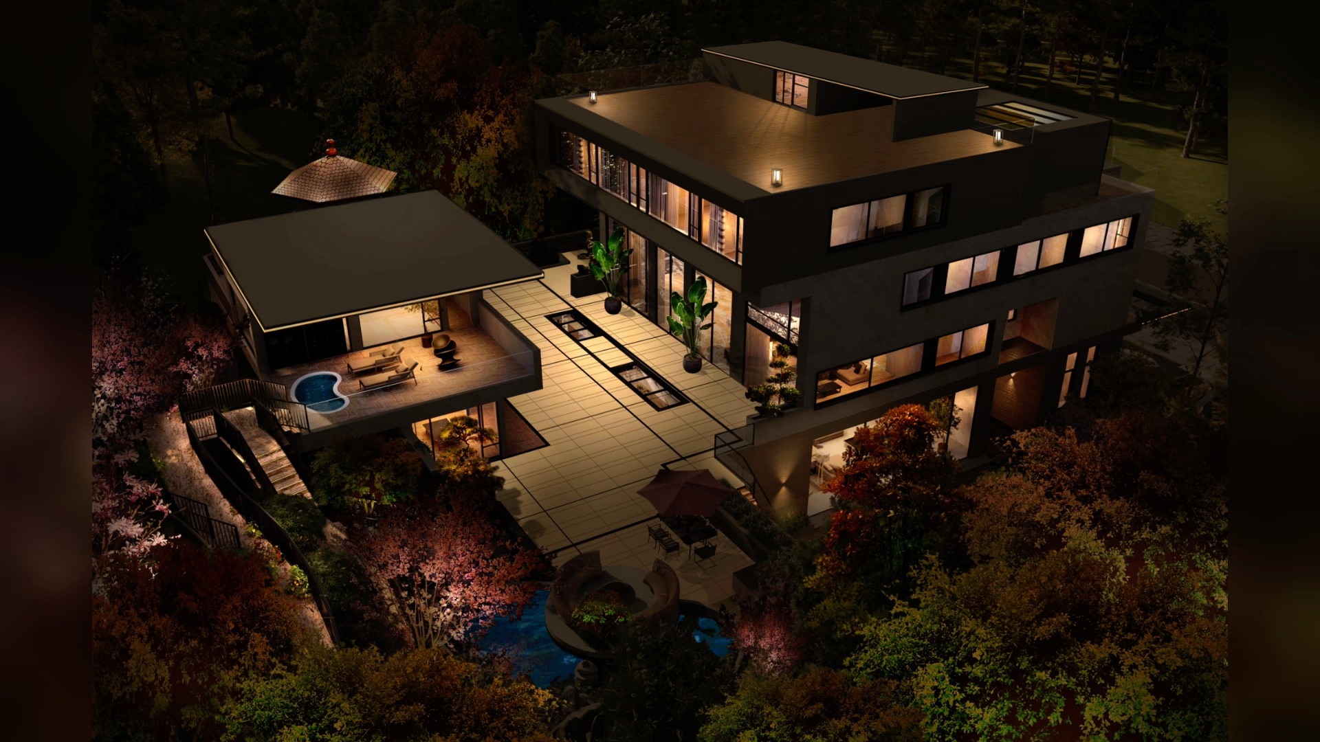 别墅建筑和景观灯光设计灯光场景