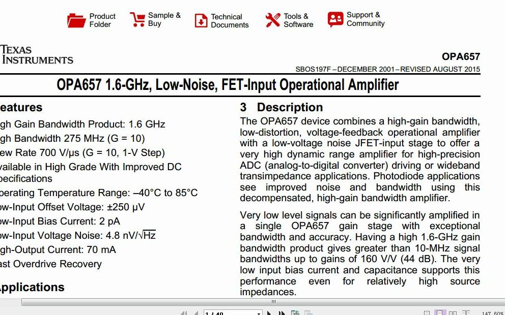 OPA657TI的1.6GHZ低噪声FET输入端的运算放大器哔哩哔哩bilibili