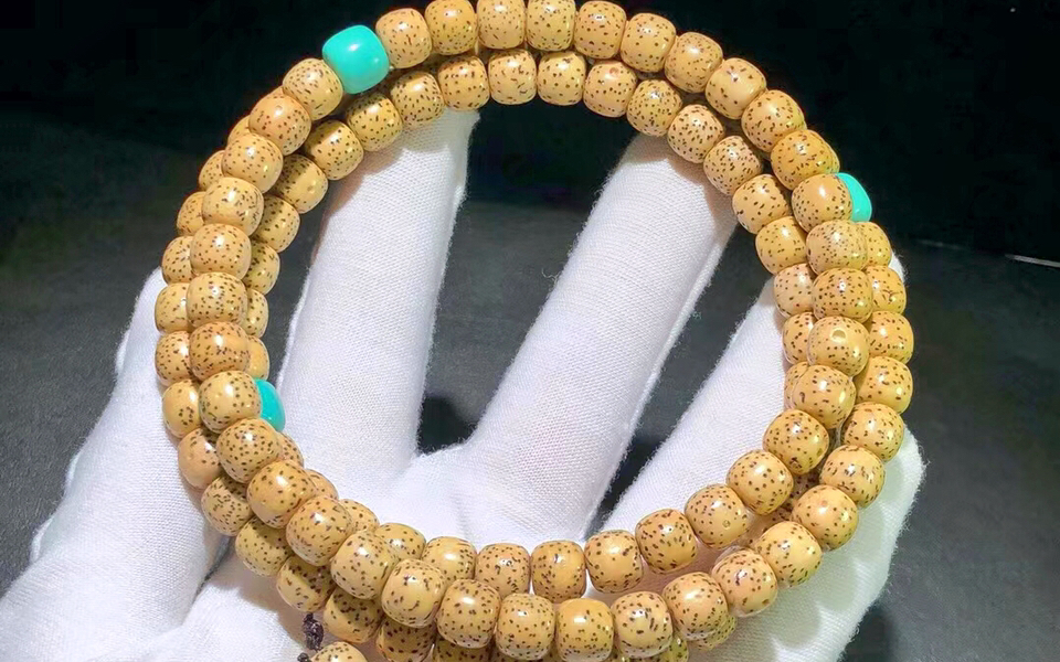 星月菩提108 6颗桶珠高密高抛黄金籽手串