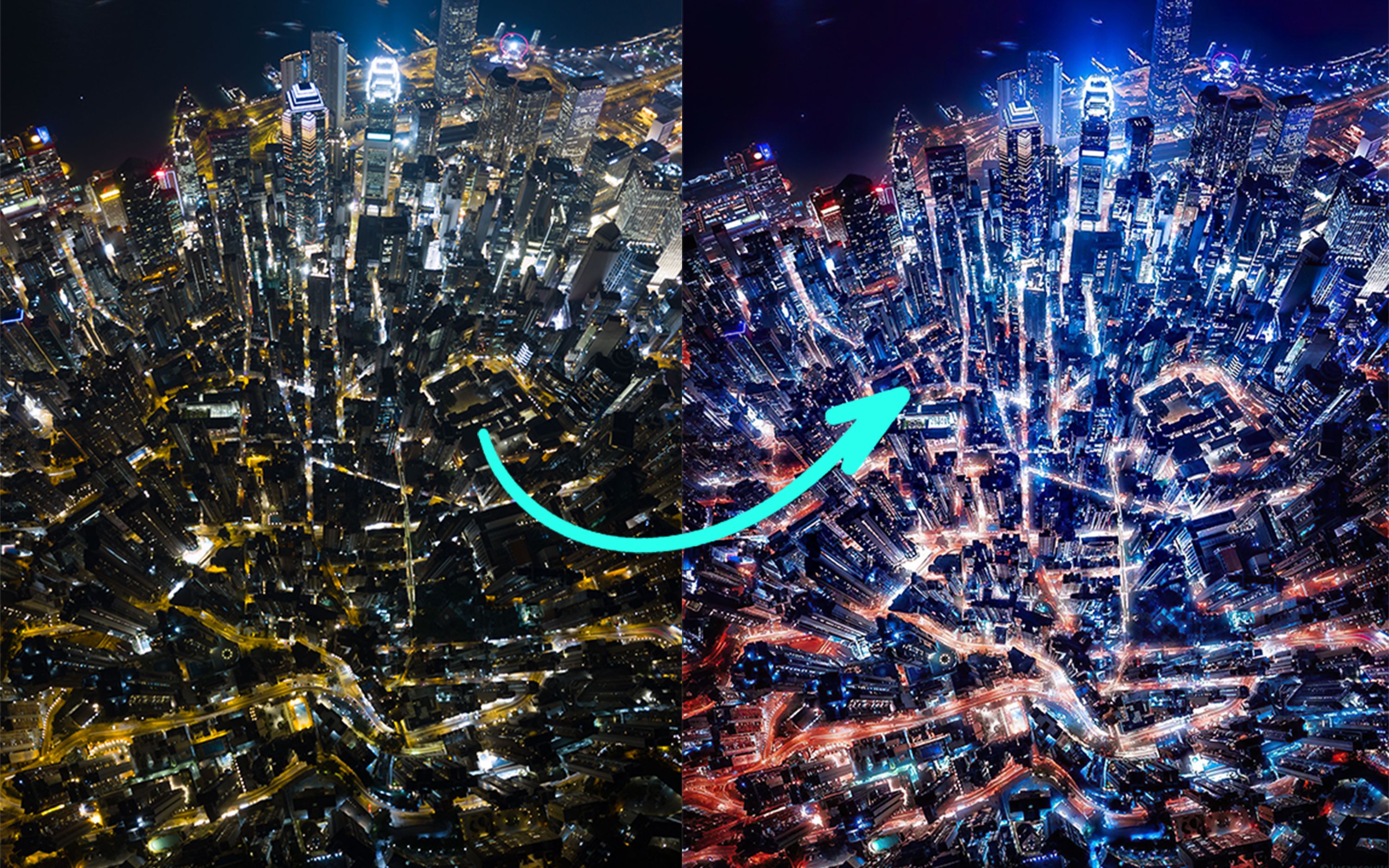 (夜景配色, 增强灯光, ps光晕, 免费后期插件easy panel)