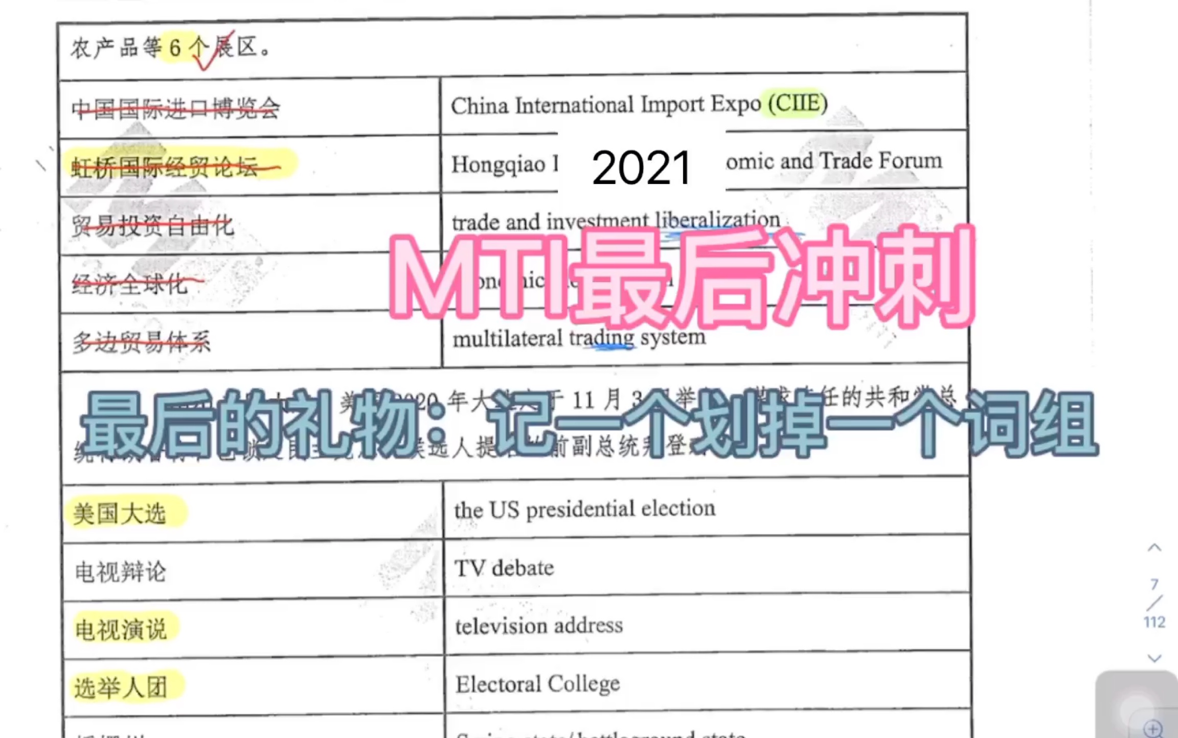 2021MTI最后的礼物 英汉词条112页 背一个划一个 加强记忆.哔哩哔哩bilibili