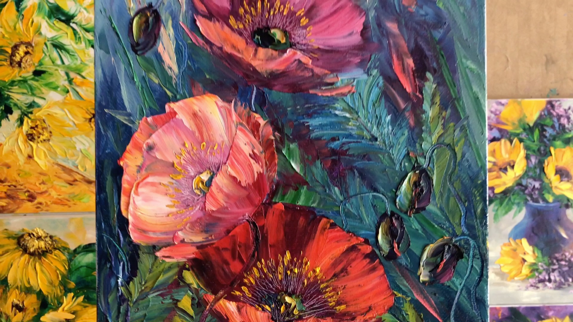 刮刀油画虞美人