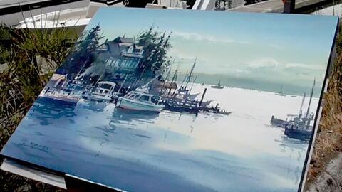 水彩海景教程--跟随javid tabatabaei一起用空气透视法画海景_哔哩哔哩_