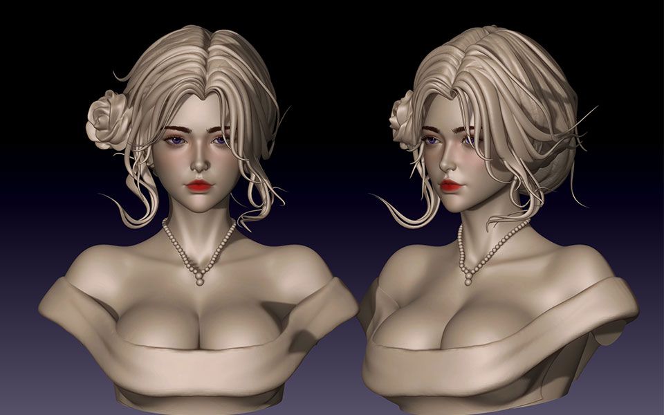 [图]【ZBrush教程】裸模爆改手绘角色设计！高雅精致氛围感小姐姐3D模型制作全流程！女性人物角色模型制作教程！zbrush女性角色建模zb人头建模教程 3D建模