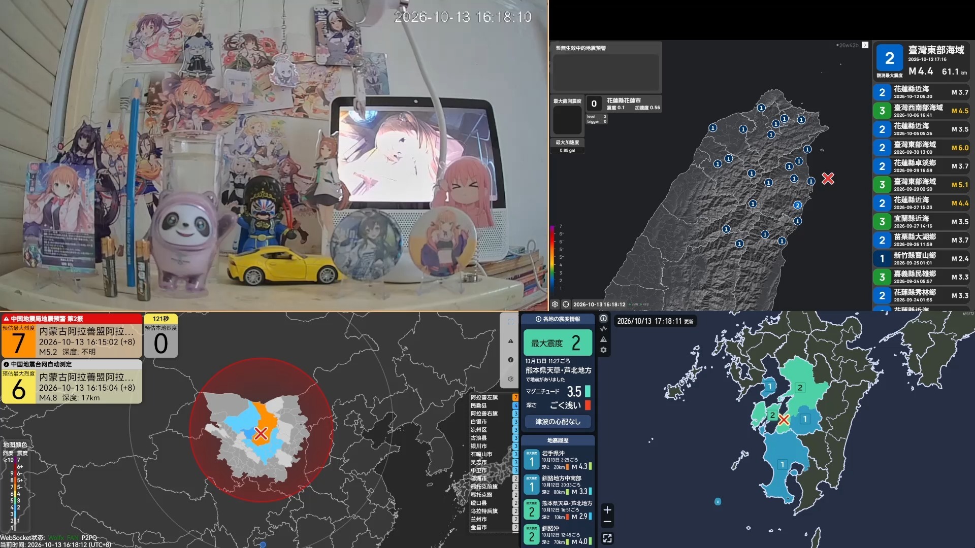 阿拉善左旗地震 M4.4 2026.10.13 16:15 最大烈度6度 六盘水钟山烈度0度