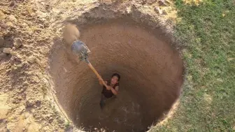 Скачать видео: 姑娘独自一人在野外挖了一口水井，简直太厉害了