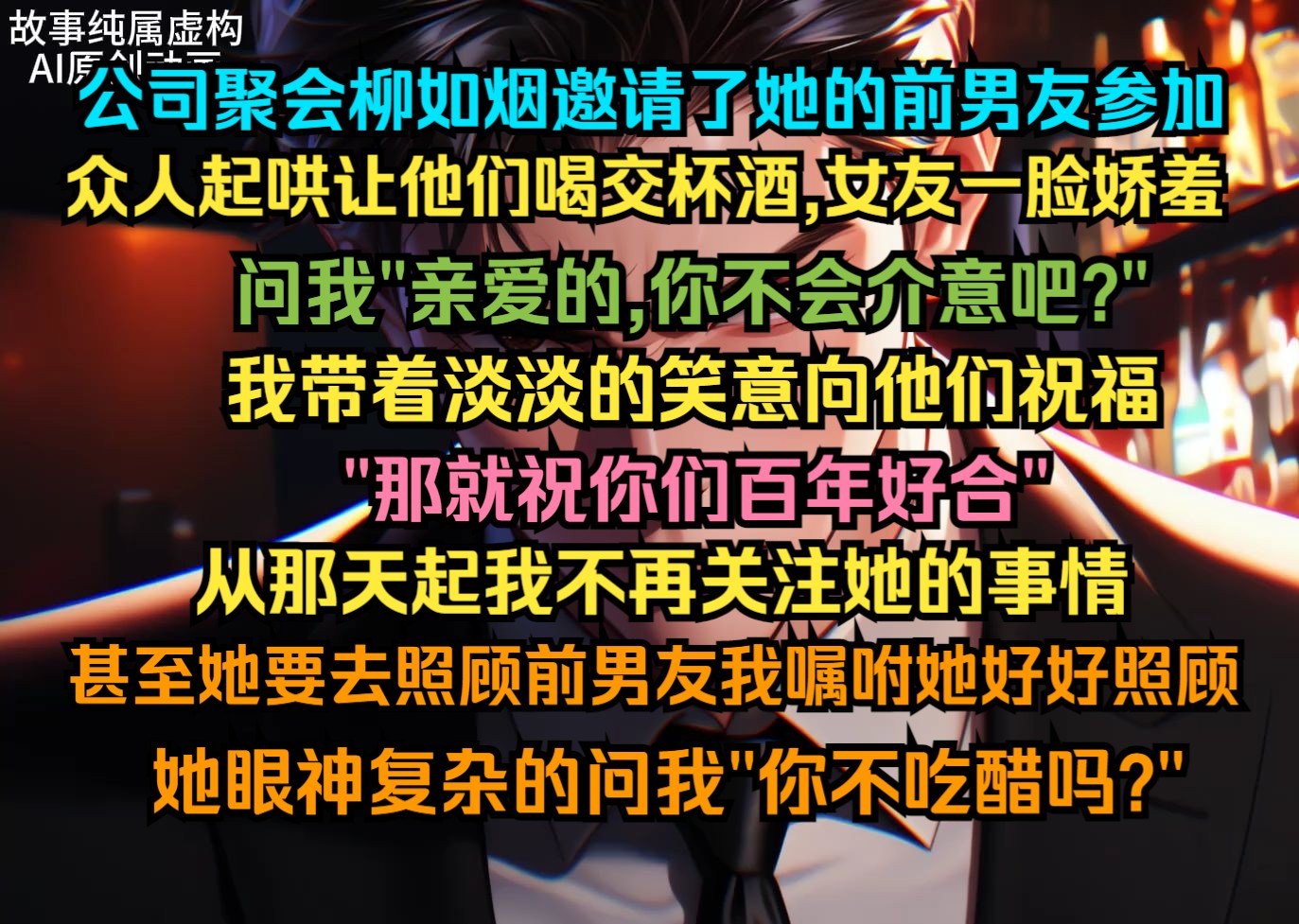 公司聚会柳如烟邀请了她的前男友参加,众人起哄让他们喝交杯酒,女友一脸娇羞 问我"亲爱的,你不会介意吧?" 我带着淡淡的笑意向他们祝福 "那就祝...