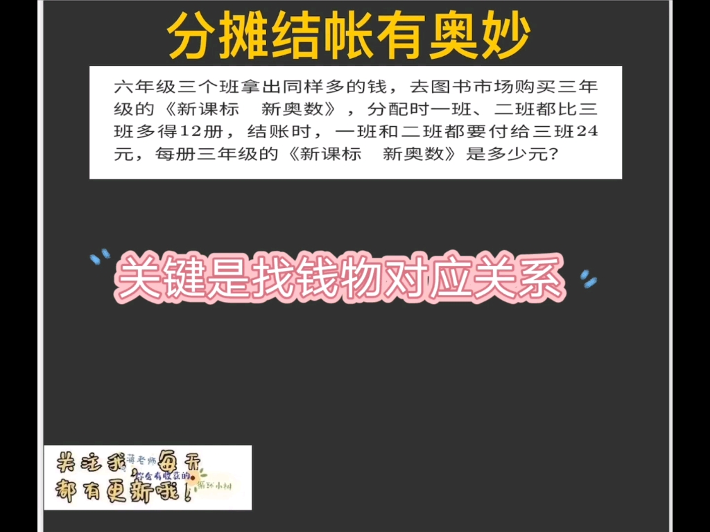 [图]【NO.18】四年级分摊结账应用题 认真分析总量与部分的关系，钱物对应。