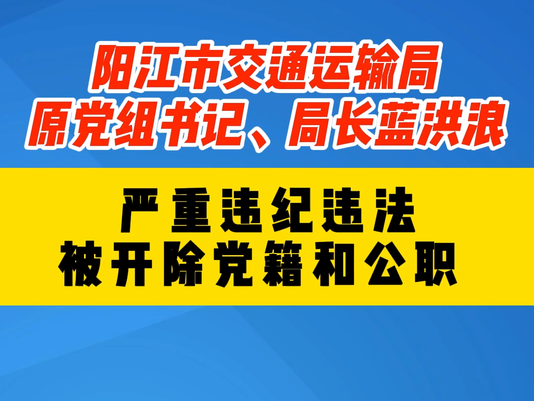 阳江市交通运输局原党组书记、局长蓝洪浪 严重违纪违法被开除党籍和公职哔哩哔哩bilibili