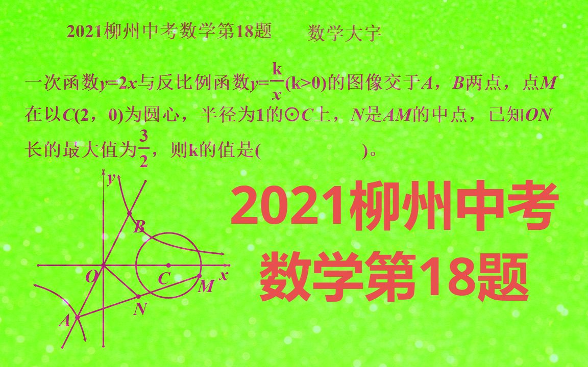 2021柳州中考数学第18题,反比例函数与圆的结合题哔哩哔哩bilibili