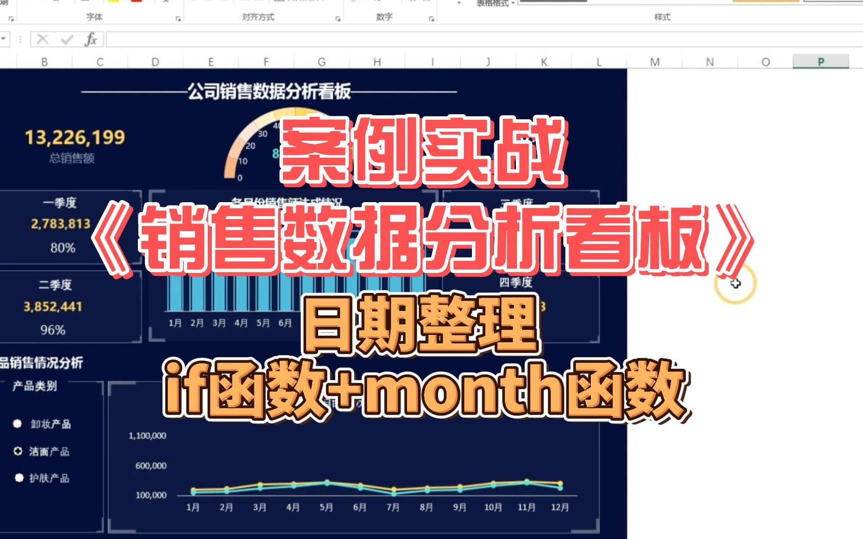 excel:动态销售数据分析看板实战案例(日期整理),if函数+month函数哔哩哔哩bilibili