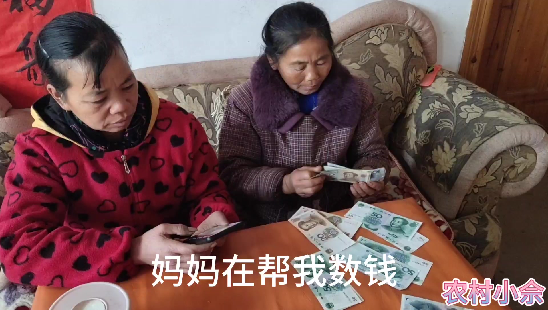 农村阿姨来我家做客,俩人唠家常,妈妈忙着数钱阿姨的眼神好奇怪