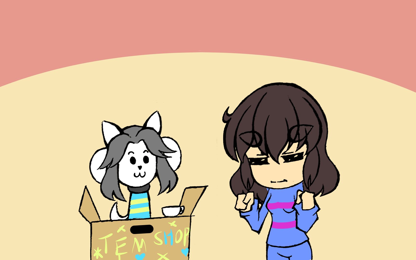 frisk:生气了吗?temmie:木呦!