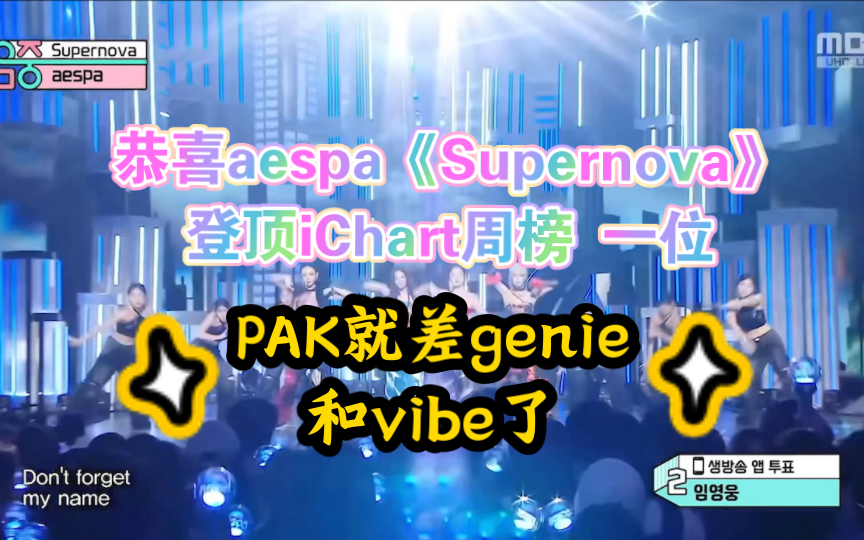 恭喜,aespa《Supernova》登顶iChart周榜 一位𐟎‰音源PAK还差Genie日榜,VIBE日榜.哔哩哔哩bilibili