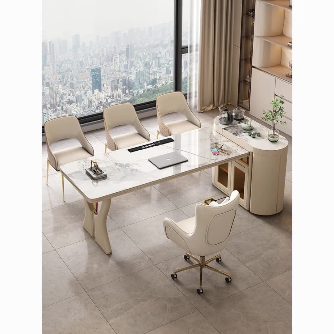 【20元券】轻奢岩板转角大板书桌茶桌一体两用现代简约办公室功夫茶台