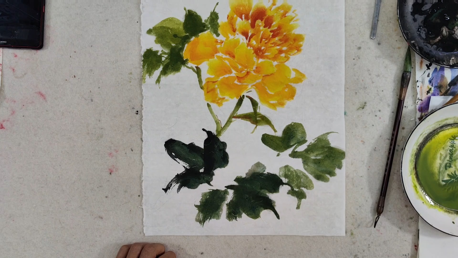 姚黄牡丹国画小写意初稿侧锋画出花瓣