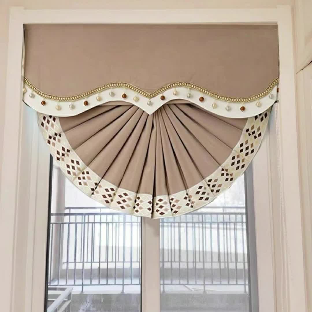 【10元券】窗帘免打孔新款遮光窗帘卧室小窗中式轻奢绒布加厚隔断扇形