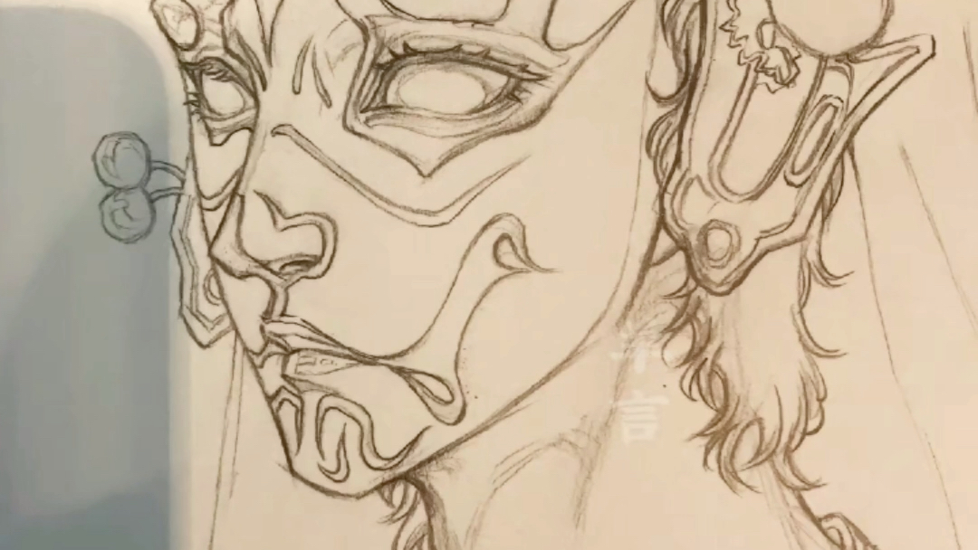 铅笔画英歌舞--白虎脸谱