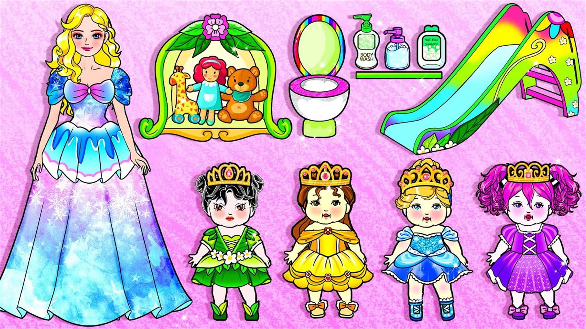 纸娃娃动画:元素娃娃屋装扮挑战,长发孤岛探险,diy四元素精灵花园游乐