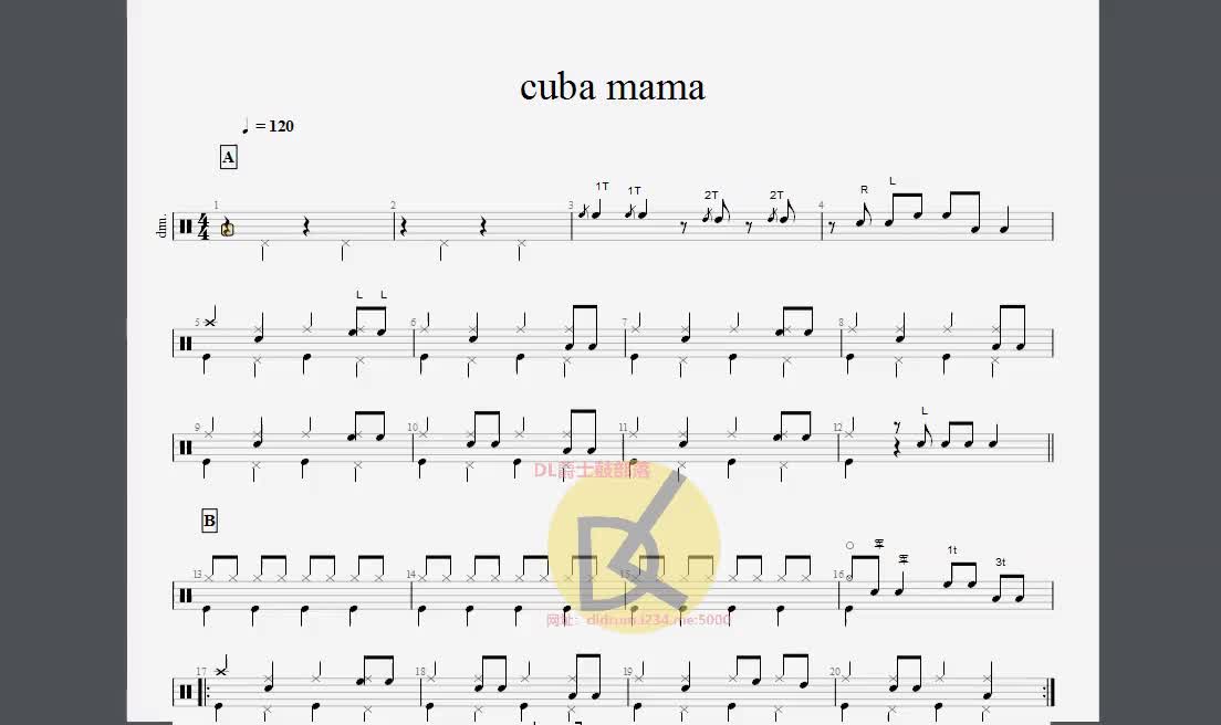 [图]【DL爵士鼓】cuba mama动态鼓谱