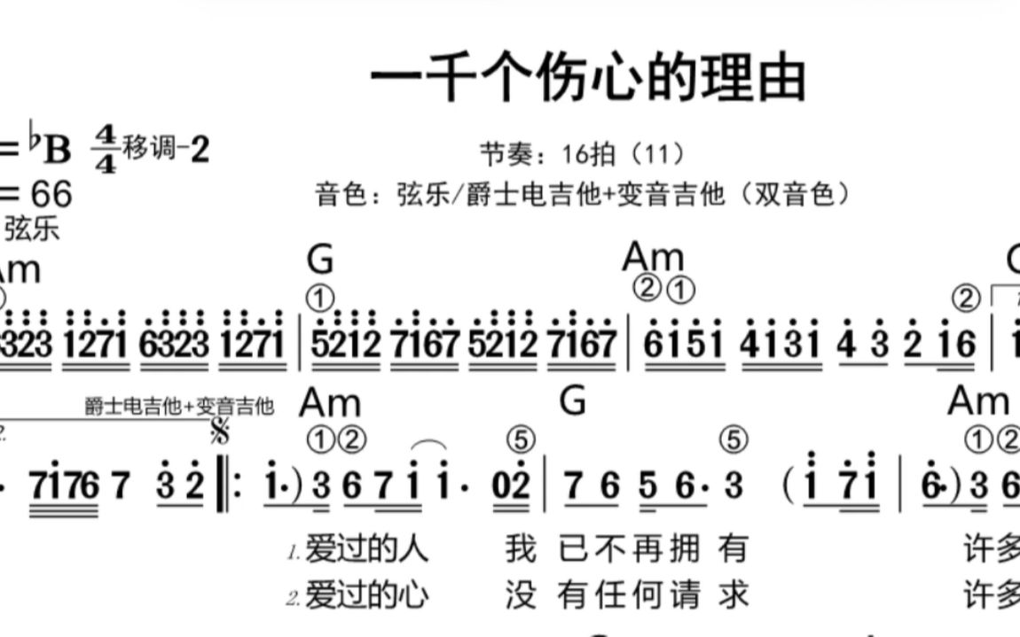 [图]一千个伤心的理由-张学友 动态简谱