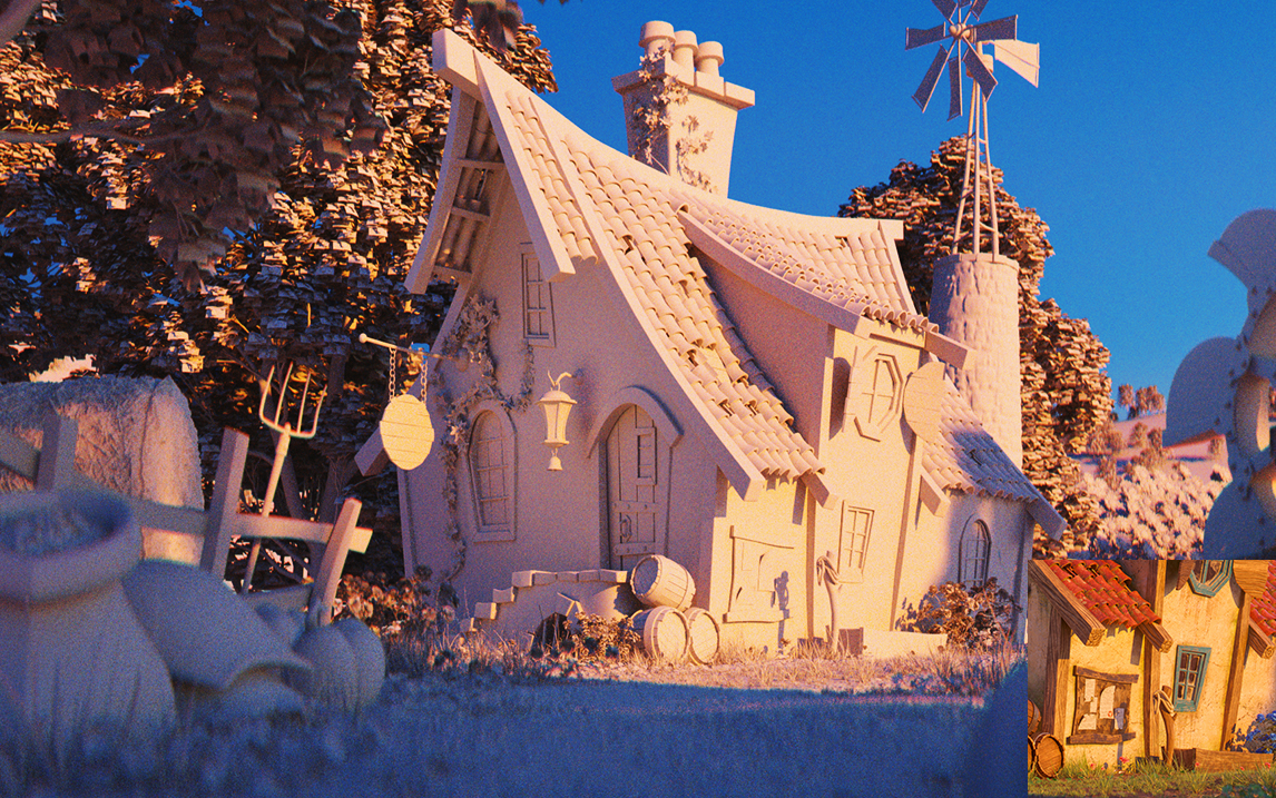 maya道具建模手绘场景农场模型制作卡通场景房子建模案例讲解房屋卡线