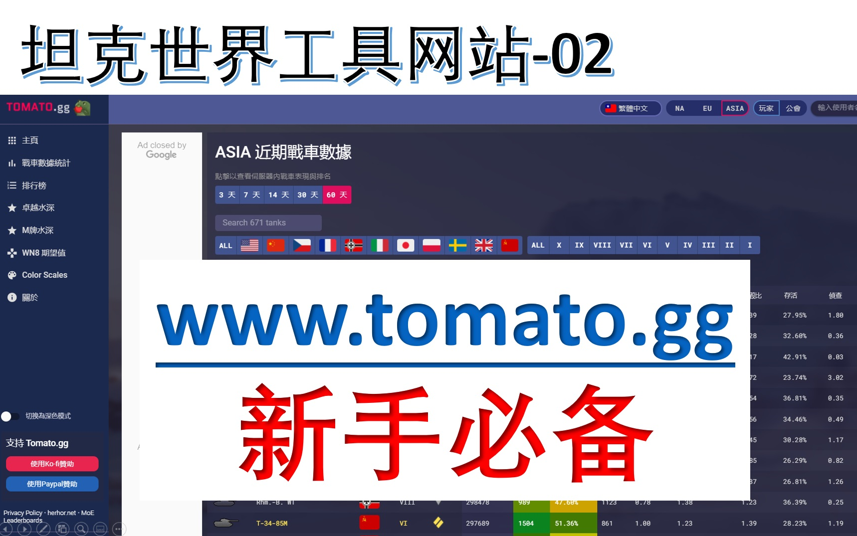 [坦克世界] tomato.gg —— 新手必备网站之二【车辆战斗数据查看】【胜率查看】【环线查看】【M线查看】[工具02]WOT教学