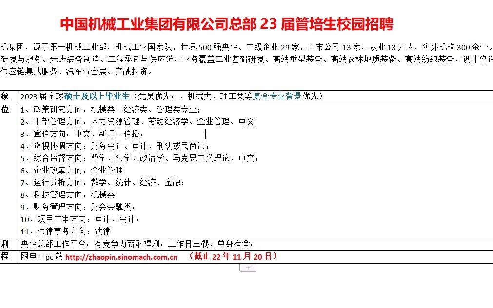 中国机械工业集团总部23届管培生校园招聘,硕士+哔哩哔哩bilibili