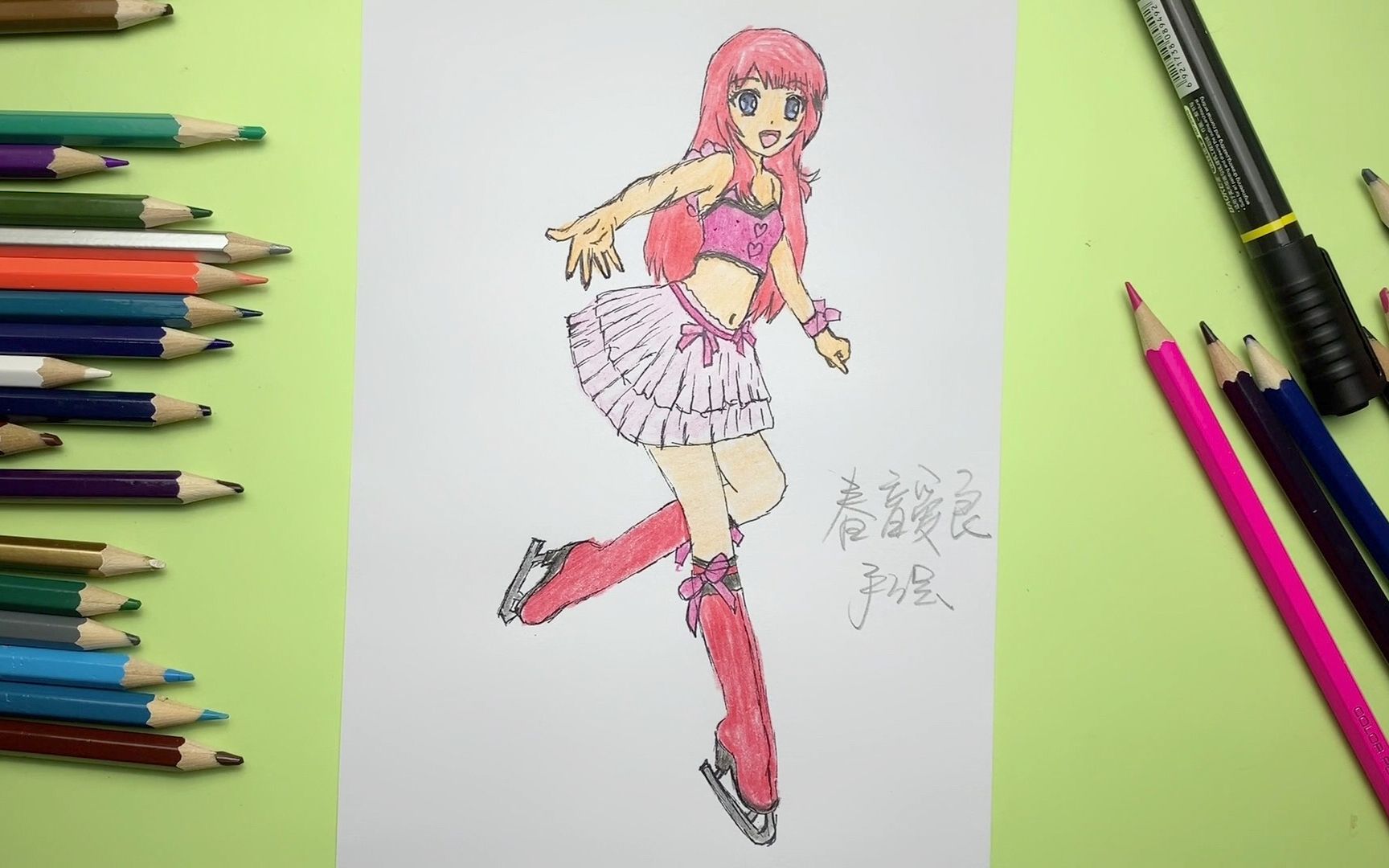 手绘二次元美妙旋律彩虹之梦春音爱良简笔画太漂亮了