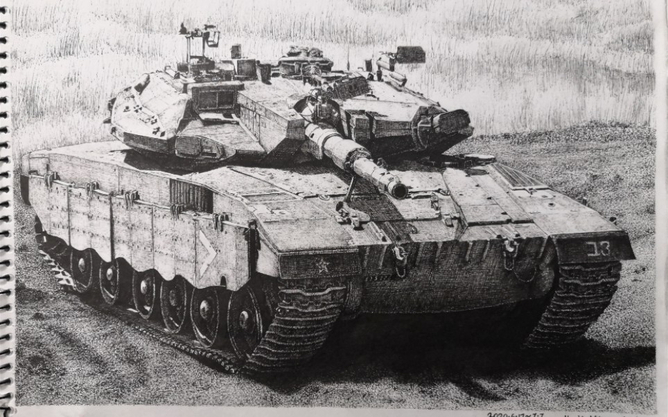 手绘世界最强步战以色列梅卡瓦mk3主战坦克