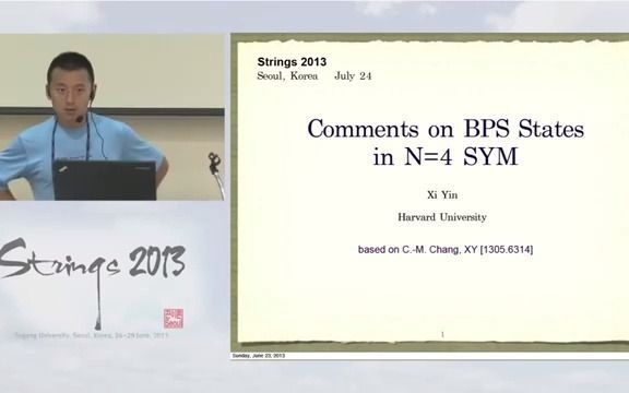 2013国际弦论大会 尹希 四维超对称杨米尔斯理论下的BPS态 Xi Yin  Comments on BPS states in N=4 SYM哔哩哔哩bilibili