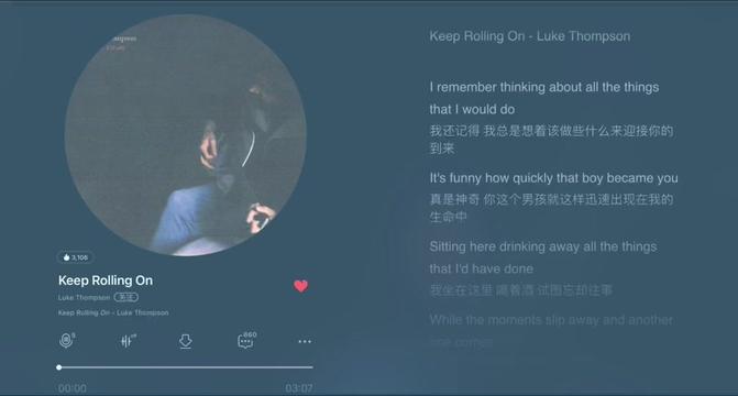 [图]歌名：Keep Rolling On 专辑：无 歌手：Luke Thompson 『坚持分享美好的第33天』