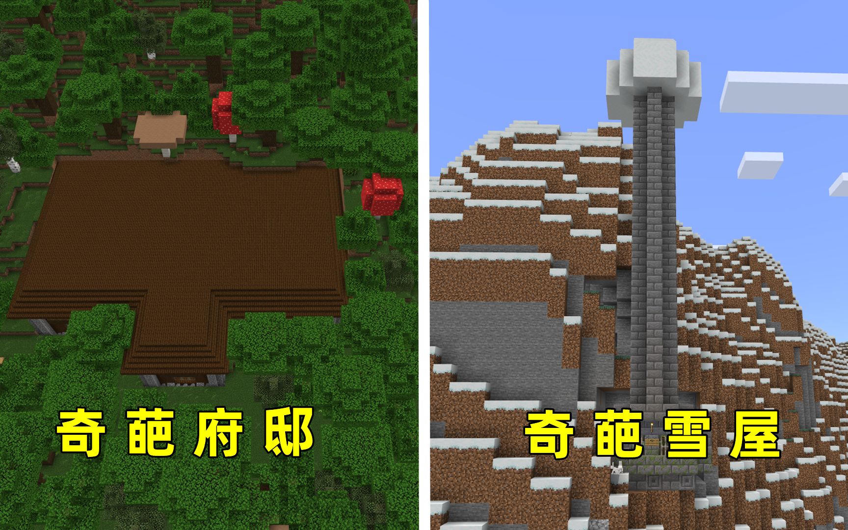 我的世界:mc奇葩种子大赏,躲起来的林地府邸,冒出来的雪屋
