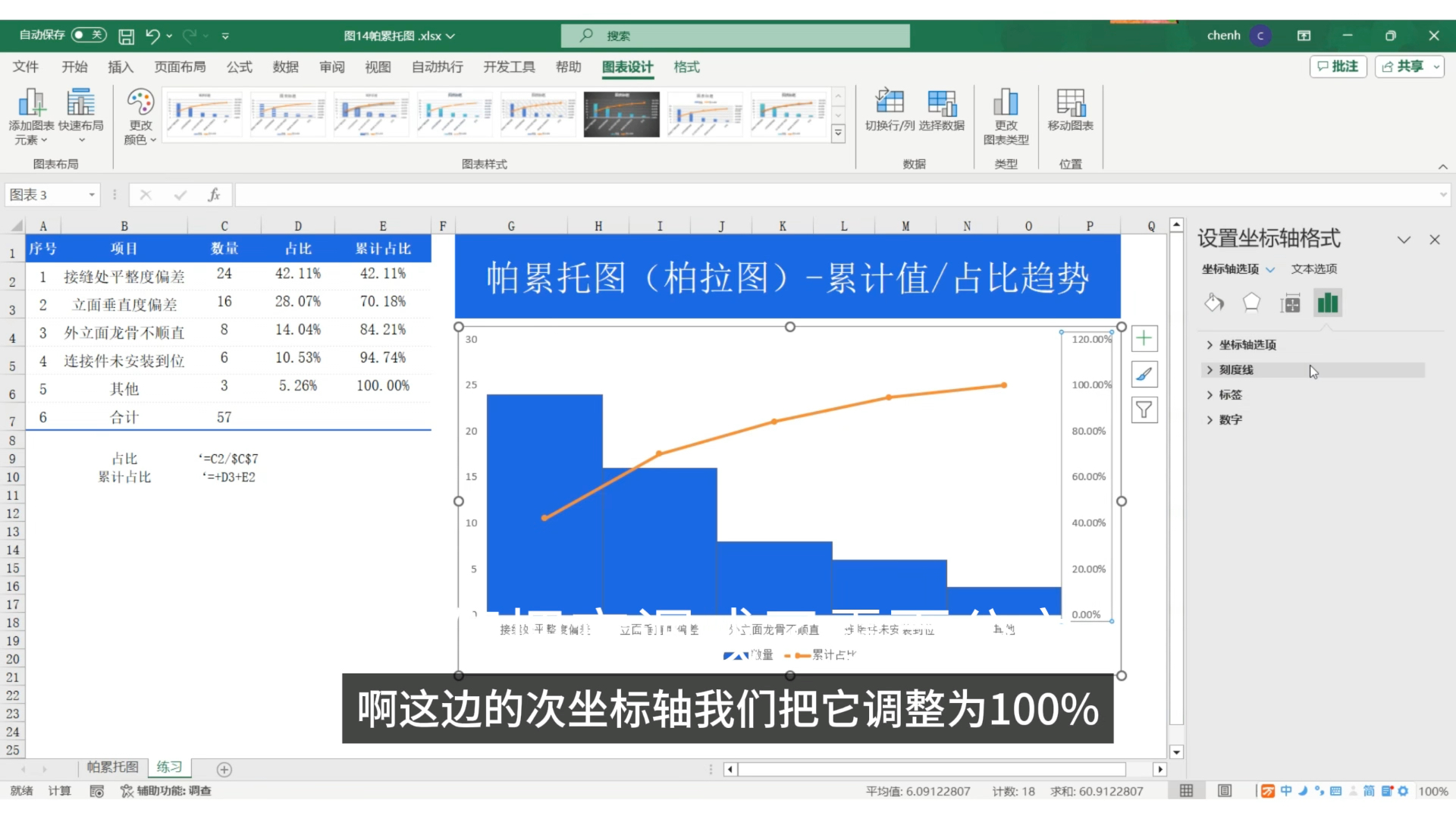 Excel图表|柏拉图(帕累托图)累计数据占比图表分析哔哩哔哩bilibili