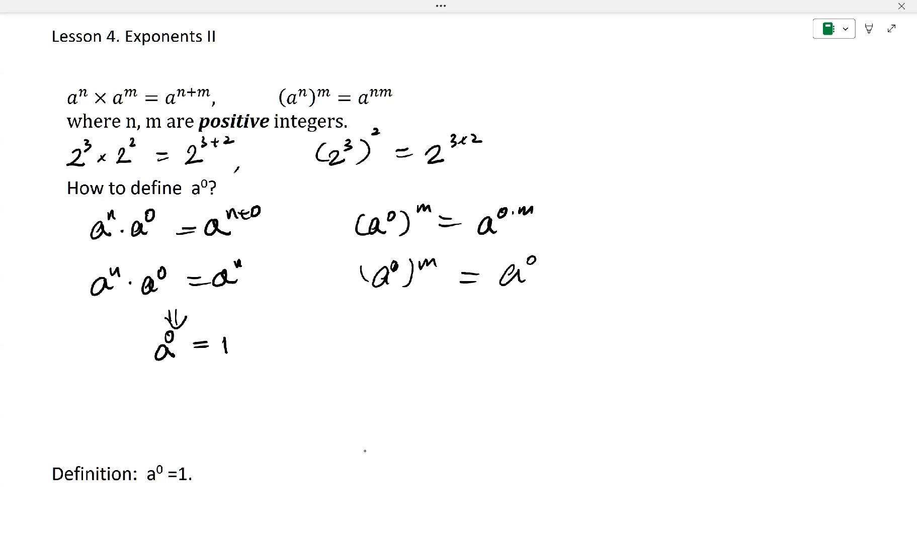 prealgebra lesson 4. exponents ii