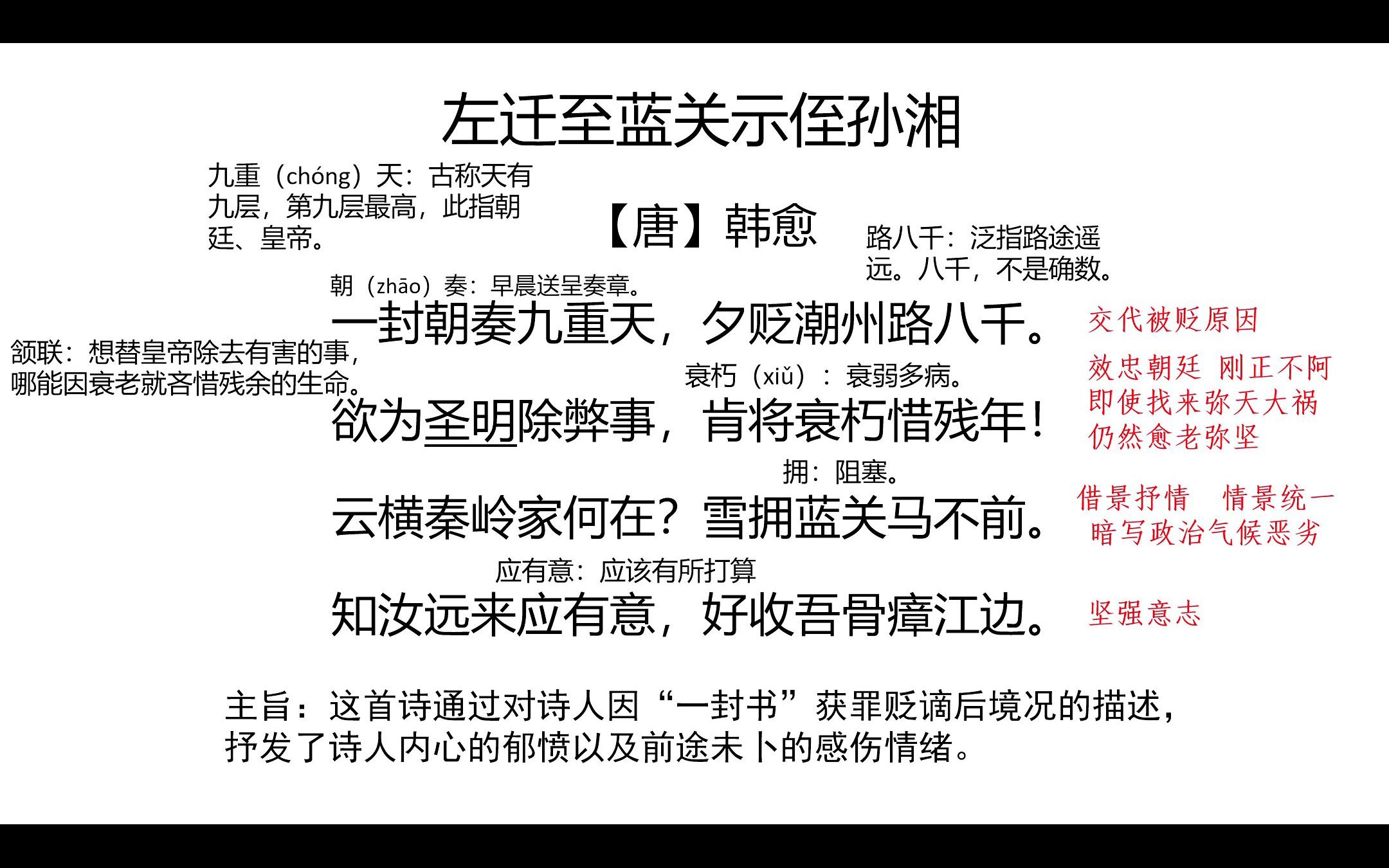 [图]《左迁至蓝关示侄孙湘》分享 精华知识点 让你五分钟学会一首诗（第一次做多多指点 建议打在评论区）