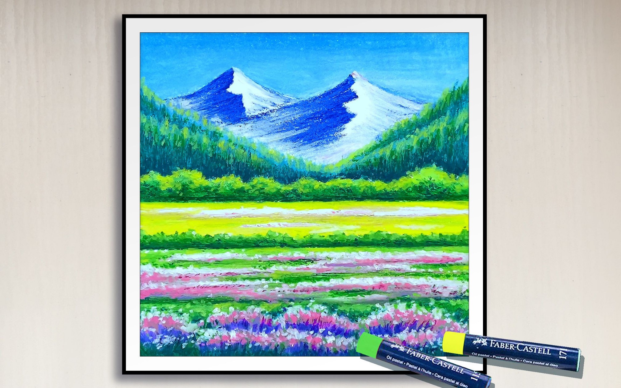 油画棒风景用油画棒画春天的山间草甸风景,完整手绘过程分享哔哩哔哩bilibili