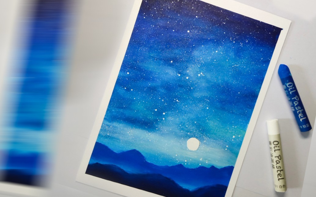 简单油画棒临摹·夜空, bgm这世界那么多人_哔哩哔哩_bilibili