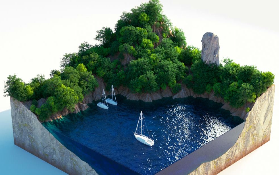 c4d教程迷你海岛场景创作wc地形制作的2种方法详解oc渲染器