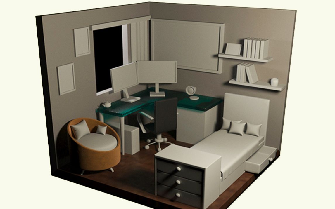 【3dmax零基础建模】卧室场景模型制作,3d场景比例建模知识讲解