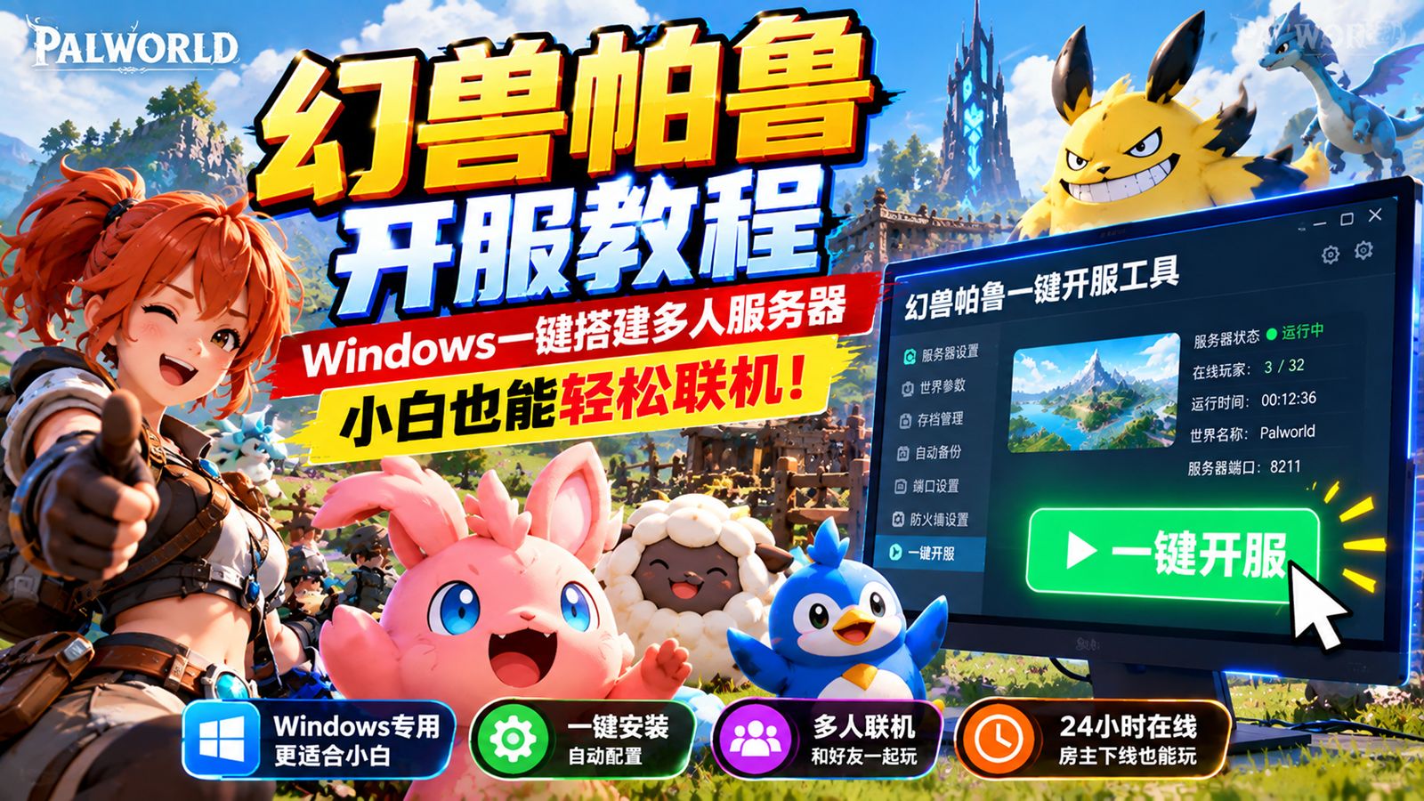 幻兽帕鲁开服不用手动敲命令!Windows一键安装配置,从零搭建到好友进服