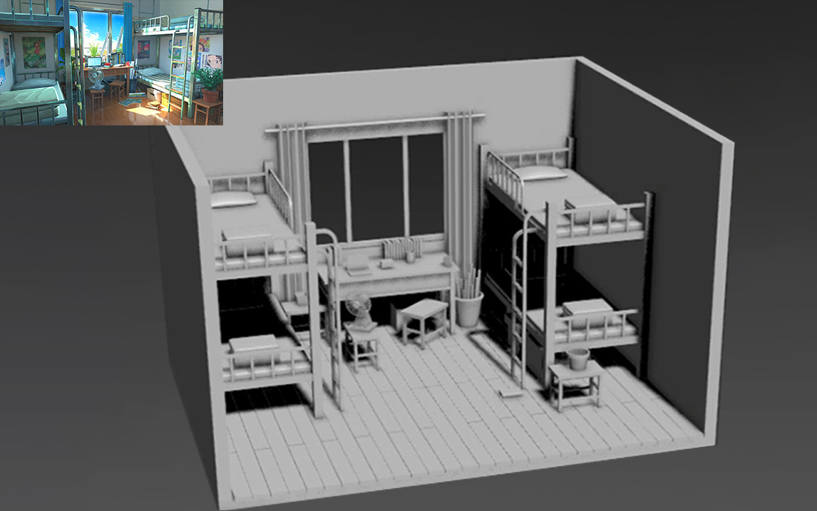 [图]【3DMAX】学生宿舍场景模型制作、3D场景建模教程