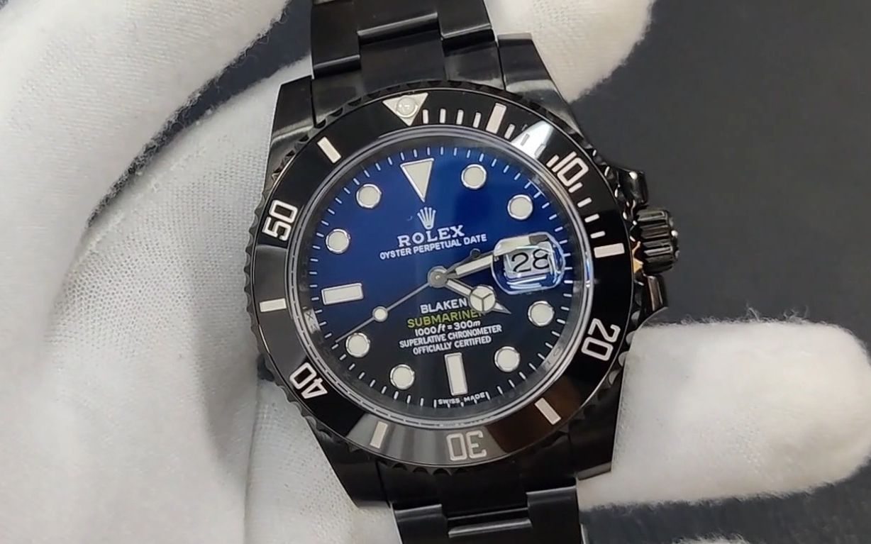 【水鬼武士镀黑改装测评】德国blaken改装款黑水鬼渐变蓝盘40mm丹东