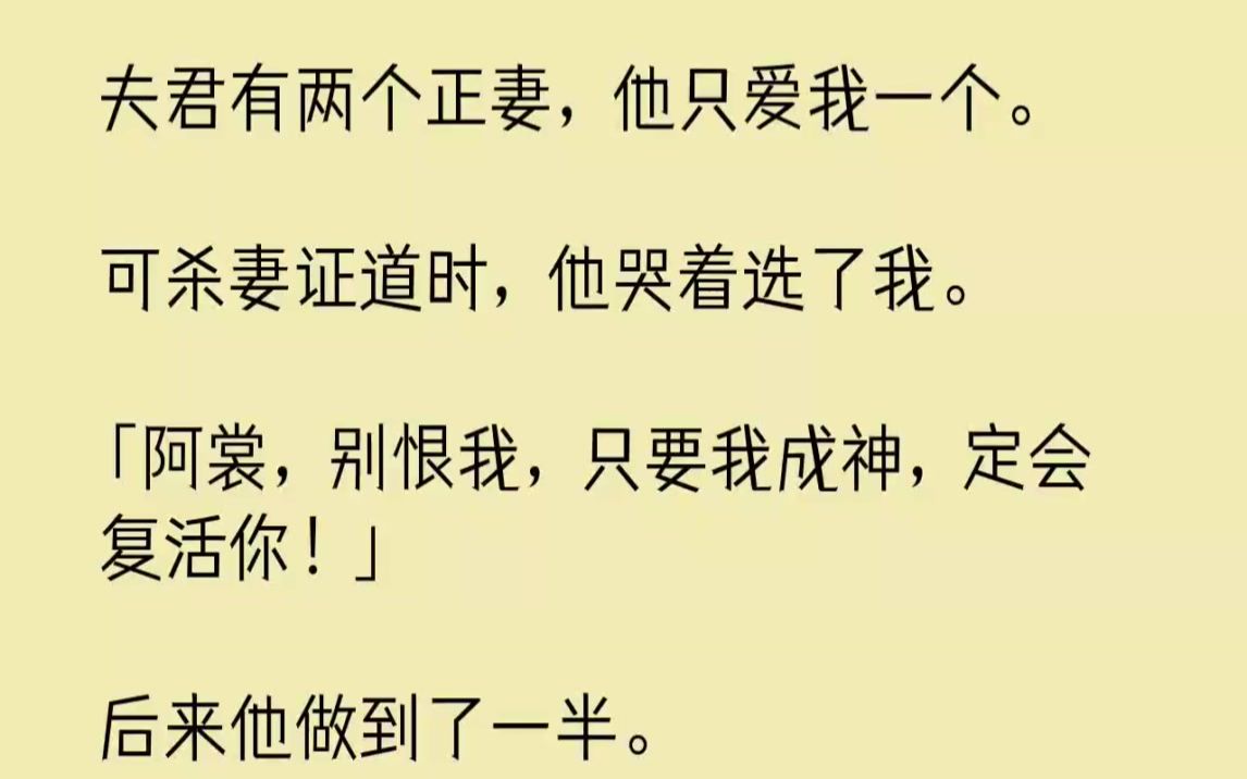 [图]【完结文】夫君有两个正妻，他只爱我一个。可杀妻证道时，他哭着选了我。阿裳，别恨我...