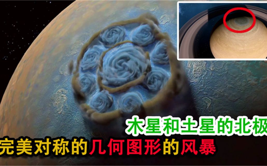 [图]木星和土星的北极，完美对称的几何图形的风暴，如何产生的？