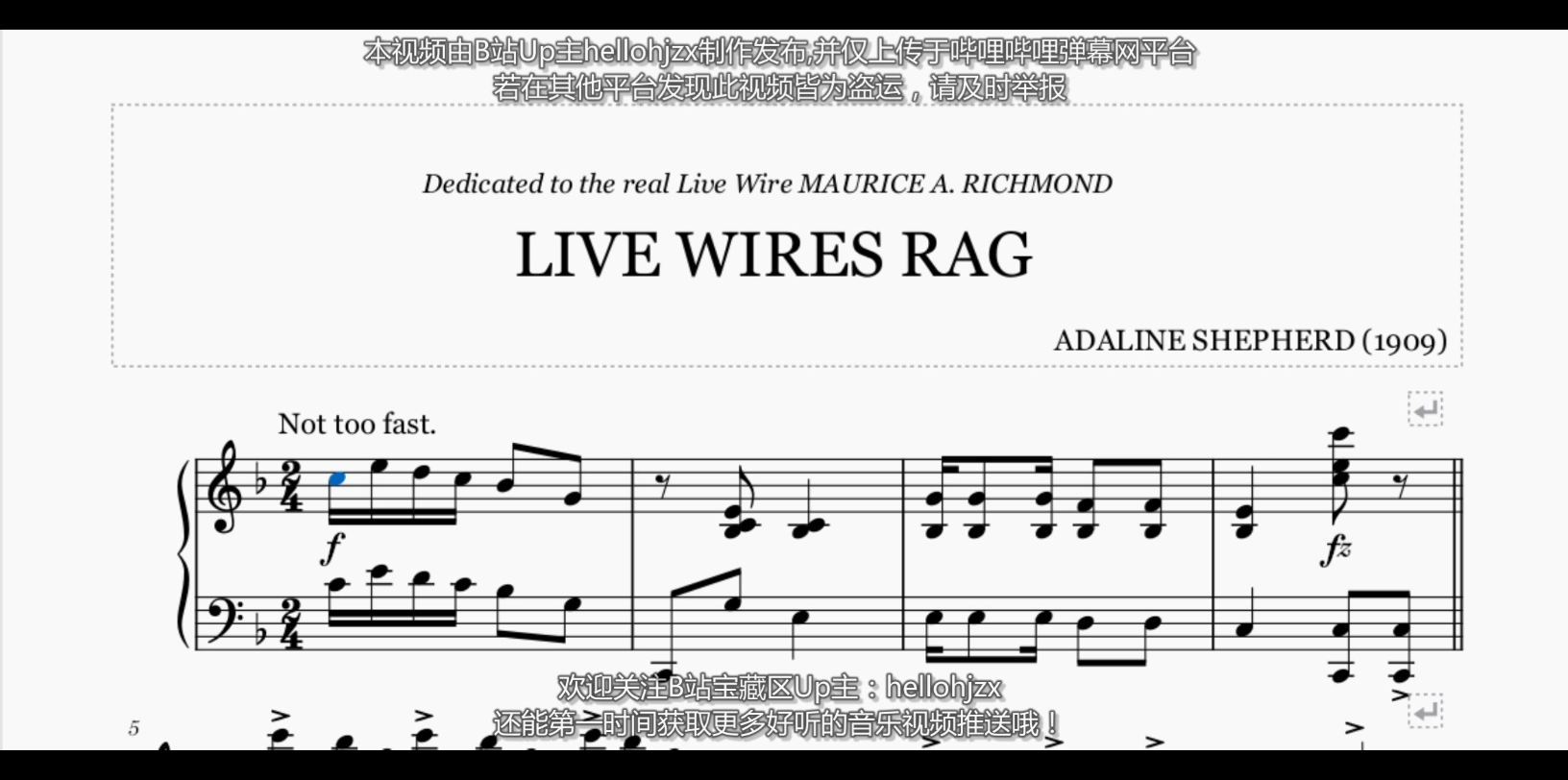 [图]艾达琳·谢帕德：《通电的电线雷格舞曲》- Adaline Shepherd: Live Wires Rag（1910年出版的拉格泰姆进行曲）