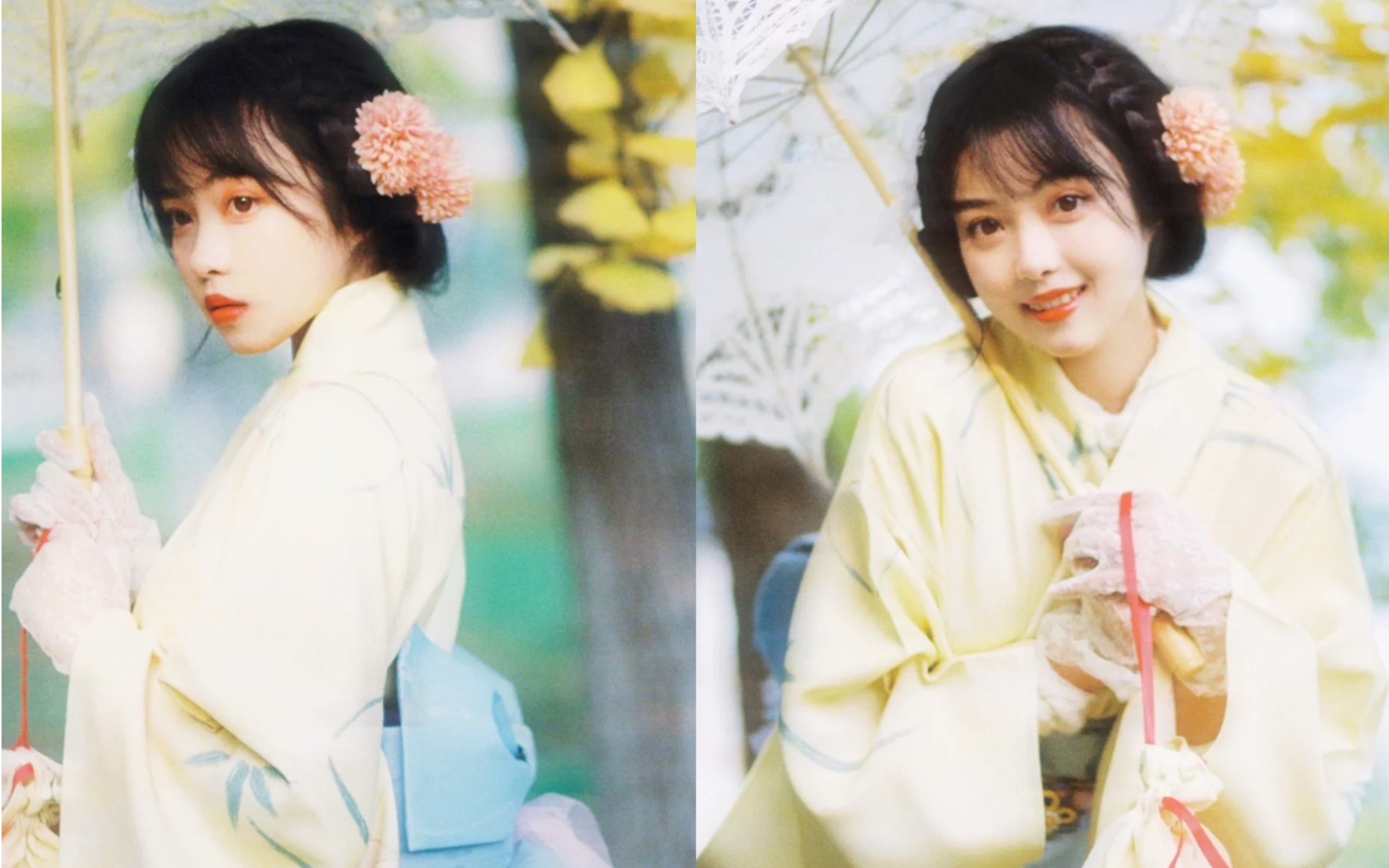 秋冬银杏和服胶片写真拍摄分享 嫩黄色太少女啦