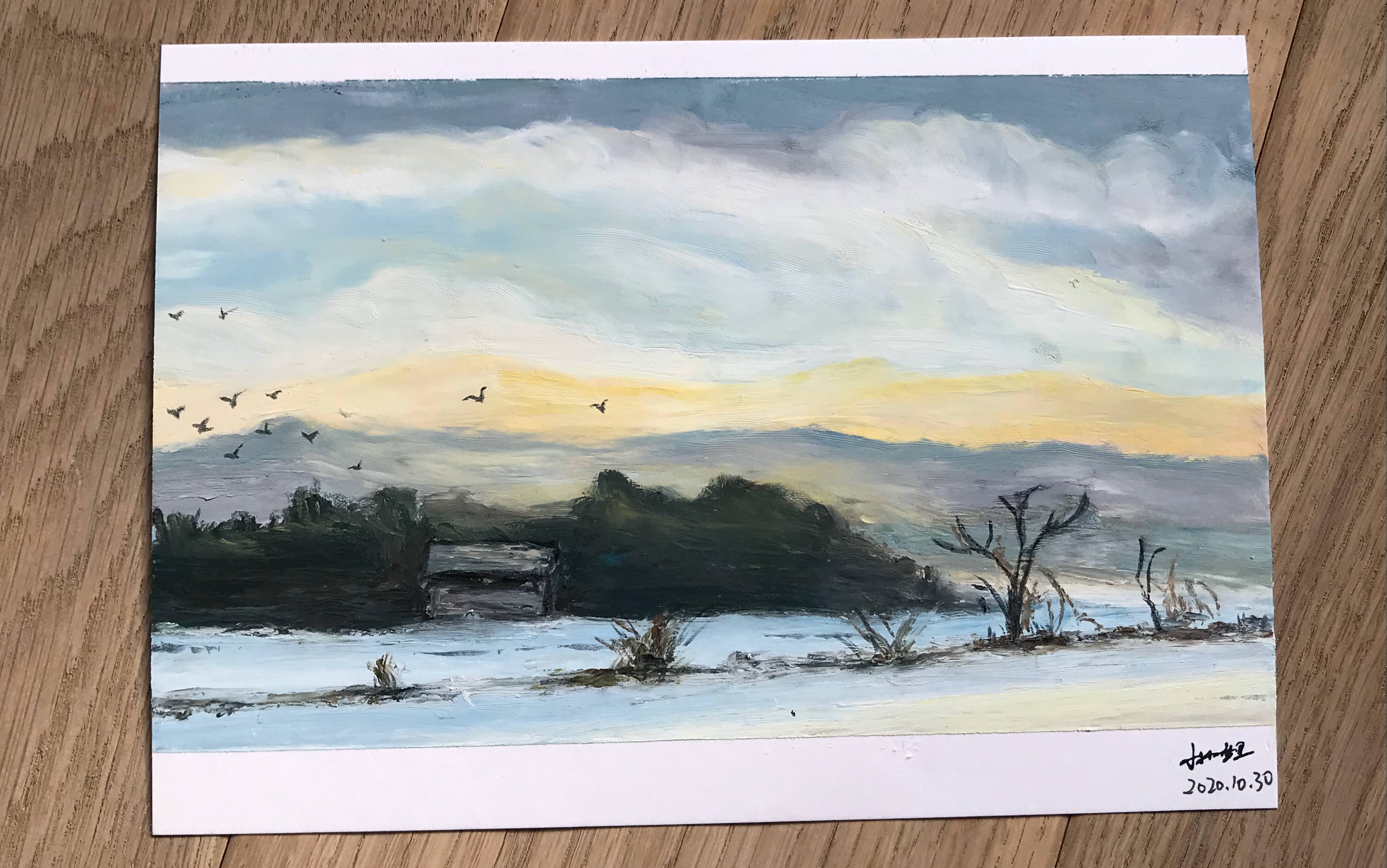 油画棒临摹/鸟儿们的清晨/绘画过程分享