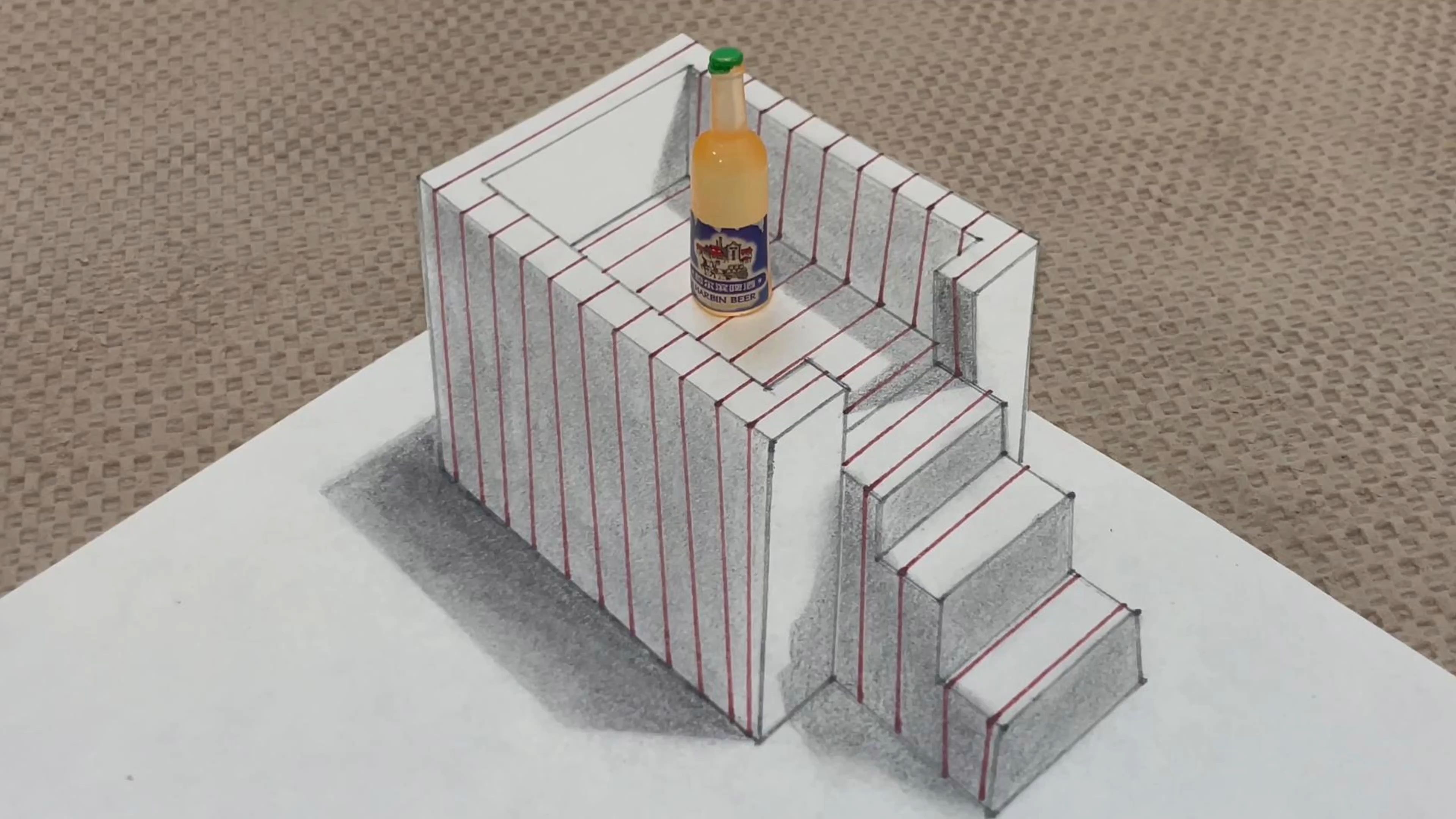 在白纸上画一个3d的立体台阶和平台