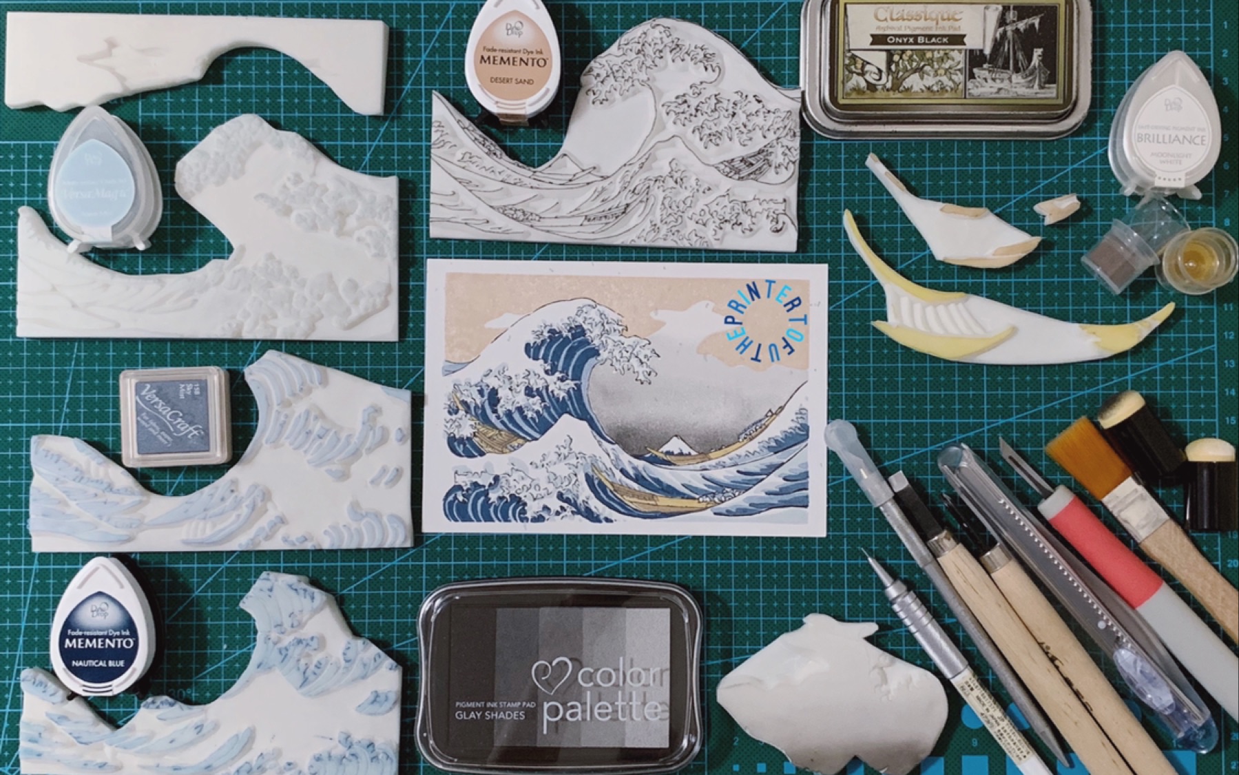 豆腐橡皮章套色过程神奈川冲浪里